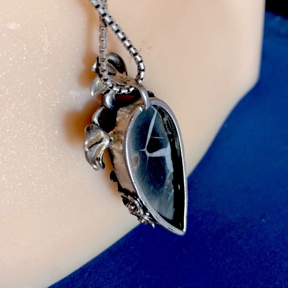 SOLD.  Fantastic Septarian Geode with Delicate Silver Flowers - Picture 9 of 9